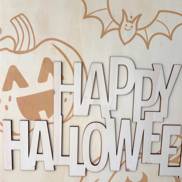Happy Halloween Wood Laser Cut Out Sign Craft Halloween Decor Pumpkins Bat 14.5” - Picture 2 of 4